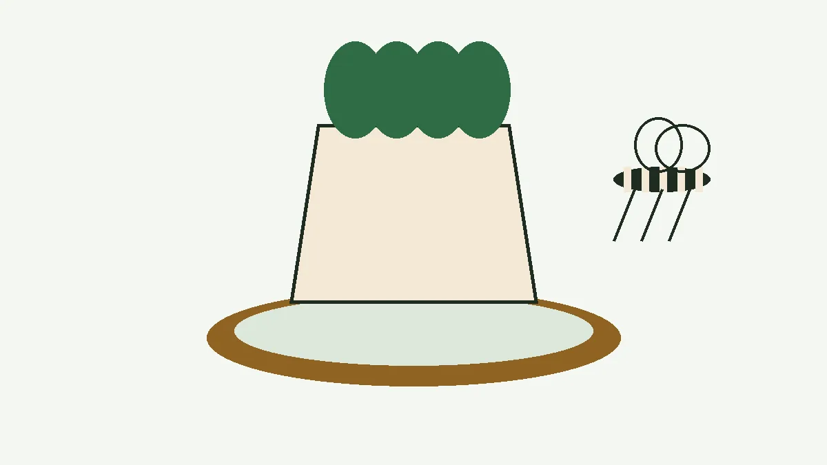 Ilustración de un plato de maceta con agua estancada y un mosquito rayado encima